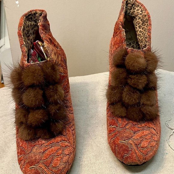 Jacquard Bootie w/ Fur Trim Brown 8US - Picture 3 of 4